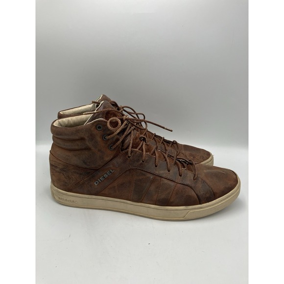 Diesel Men's Great Beyond Riot was‎ Leather High Top Sneakers Brown Size 12 - Picture 1 of 12
